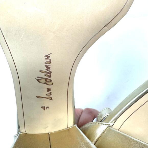 NEW Sam Edelman Daniella Gold Metallic Sandals 9.5 Leather Glam Coquette Party - Picture 9 of 11